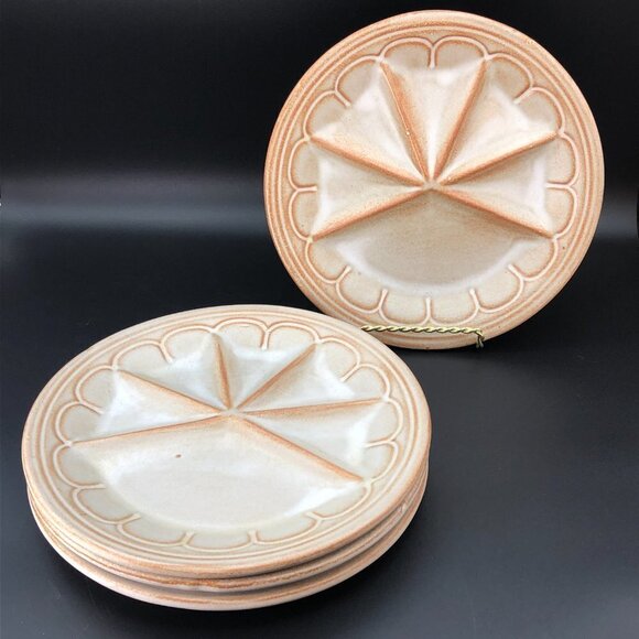 Beauce Ceramic Neutral Fondue Plates Set of 4 Handmade Ceramic Divided Dish - Picture 2 of 10
